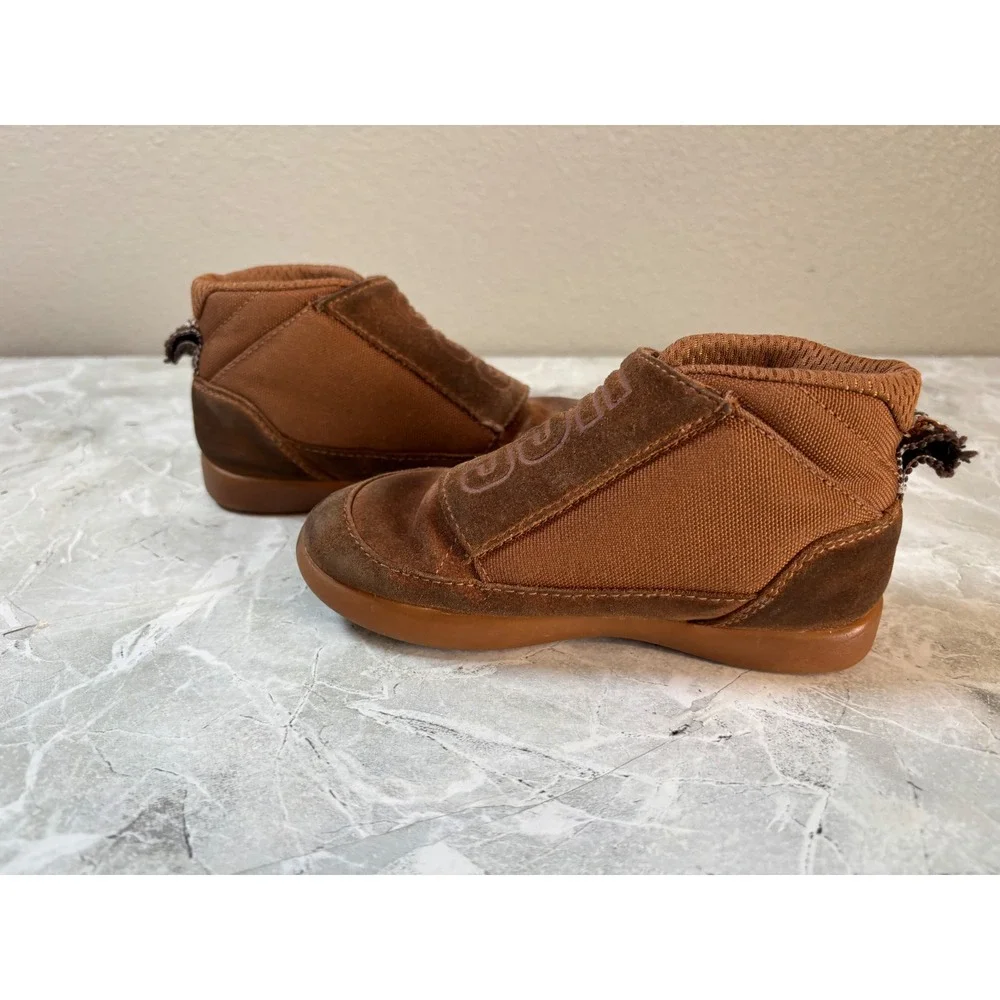UGG‎ Kids Stryder Chestnut Brown Suede Canvas Mid Top Sneakers Strap Size 10